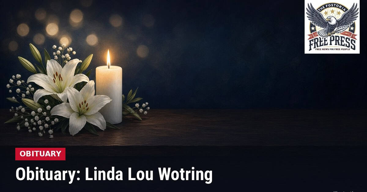 Fostoria News Memorial candle with lilies for Linda Lou Wotring obituary.